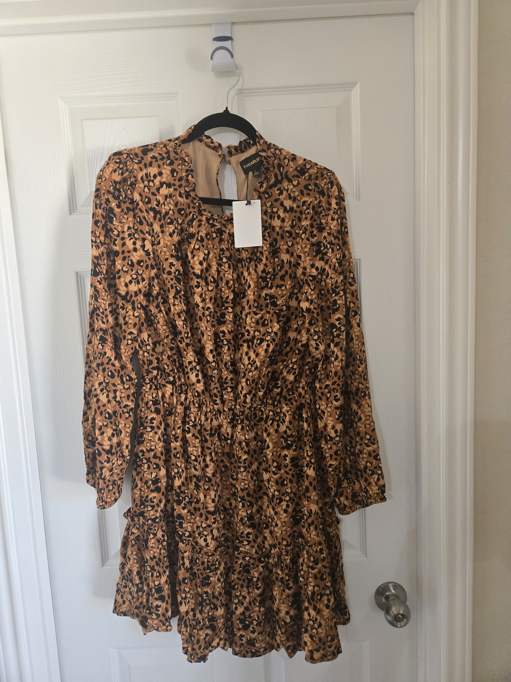 Sugarlips Tan and Black Leopard Print Mini Dress